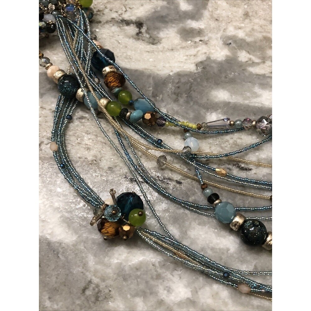 Boho Style Statement Multistrand Multicolored Gla… - image 5